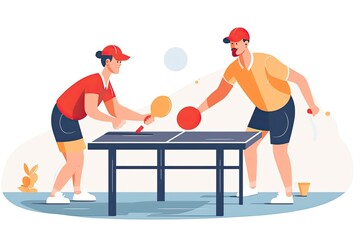 Man and woman playing ping pong isolated on white background. - obrazy, fototapety, plakaty