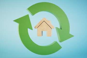 The house is made of environmentally friendly materials. 3D render