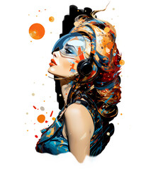 Cyberpunk Gamer Girl. Future Cyber Girl. Isolate on white background. Fashion illustration. Illustration for postcard, print on t-shirt, to the magazine, poster or interior.