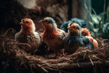 Fototapeta premium Chickens in the hay. Generative AI