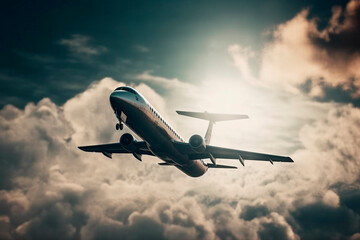 Fototapeta na wymiar Airplane in the sky. Generative AI