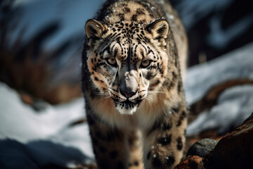 Snow leopard in the forest. Generative AI