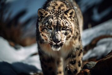 Fototapeta premium Snow leopard in the forest. Generative AI