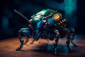 Fototapeta premium Metal beetle on a layer. Generative AI