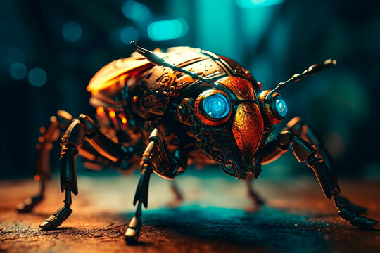 Metal beetle on a layer. Generative AI