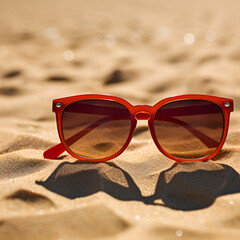Fototapeta na wymiar red sunglasses on sand