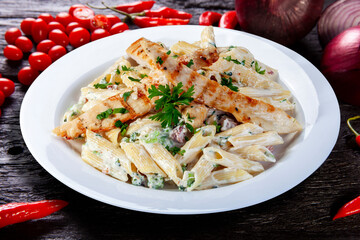 Pasta with roasted chicken steak