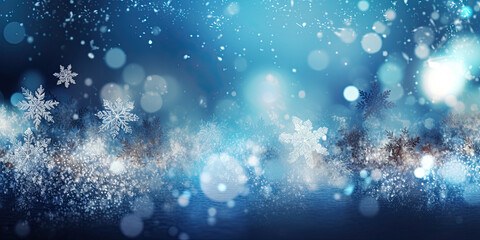 Abstract winter background, snowflakes, sparkles and bokeh