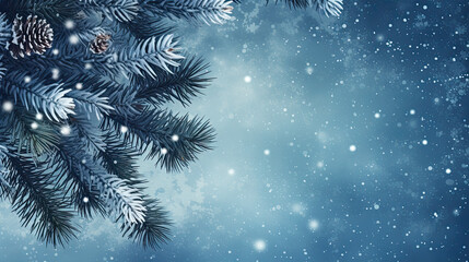 Fototapeta na wymiar Blue bokeh background with snowflakes