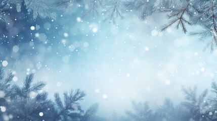 Blue bokeh background with snowflakes