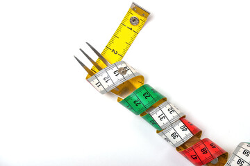 the fork is wrapped in a soft meter tape