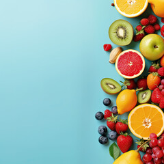 Different types of fruit on a colourful canvas