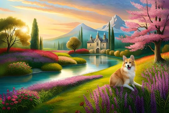 landscape with a dog Generated by ai