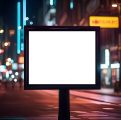 Blank billboard on the street in the night.