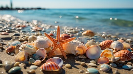 background of seashells on the beach