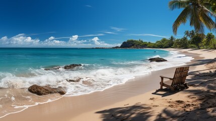Fototapeta na wymiar idyllic tropical landscape poster of beach and palm trees