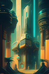 Lush Horizon Post-Scarcity Cyber Paradise Blending Art Deco and AI