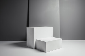 White pedestal display platform for product placement background 3d rendering. Ai generated