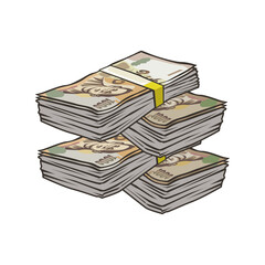 Cartoon banknotes Thai currency One trousand baht.