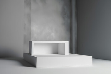 Minimal white podium for product display, gray color background 3d rendering. Ai generated