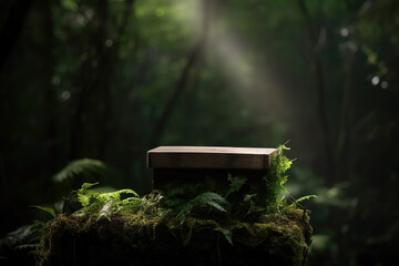 Naklejka premium Wooden podium for product display nature background 3d rendering. Ai generated