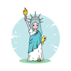 The statue of liberty character cartoon. Cute girl mascot. Vector illustration.