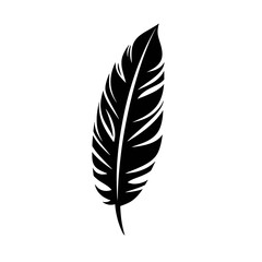 Black silhouette of a feather on white background.