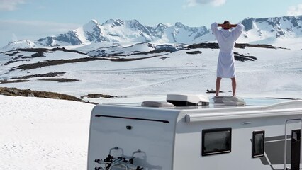 Midlife Men Feeling Excitement and Freedom While on the Camper Van RV Road Trip