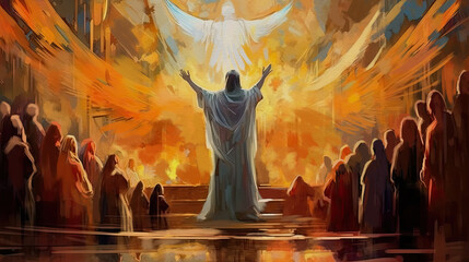 Fototapeta na wymiar Pentecost ,Holy Spirit, christian painting background, generative ai