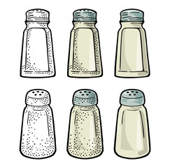 Salt shaker. Vintage black and color vector engraving illustration - 618630911