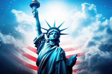 Statue of Liberty With Sky created with Generative AI Technology, ai, generative - obrazy, fototapety, plakaty