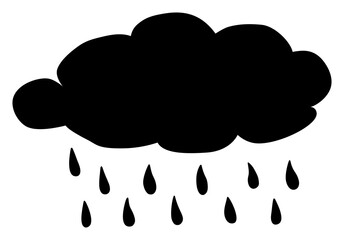 Cloud with rain drops black silhouette. Weather forecast for rain icon. Water drops illustration.