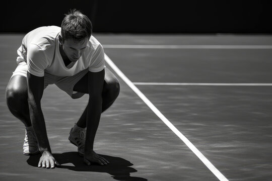 A professional tennis player stretching before a game, demonstrating discipline and dedication
