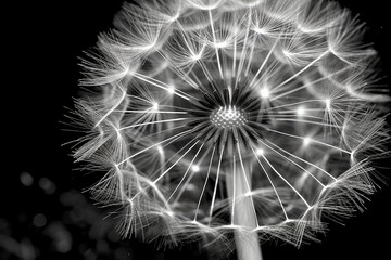 stock photo of Dandelion Taraxacum seeds black and white photography Generated AI