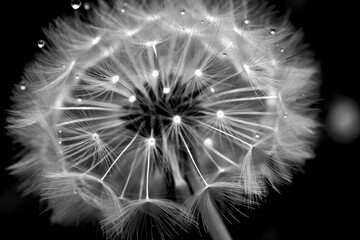 stock photo of Dandelion Taraxacum seeds black and white photography Generated AI