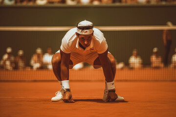 Fototapeta premium Tennis player stretching before a match, demonstrating the importance of preparation