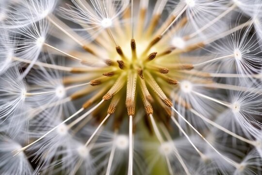 stock photo of Dandelion Taraxacum seeds extreme close photography Generated AI