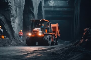 Fototapeta na wymiar dump truck hauling coal in an underground mine