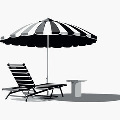 deck chair and beach umbrella illustration. resort area beach