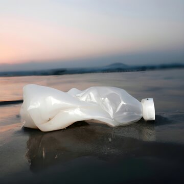 Plastic bottles floating in the ocean illustration. Marine plastic pollution concept.