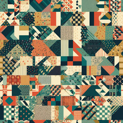 A Continuous Repeating Tile Pattern with an Patchwork Quilt Design | Generative AI - obrazy, fototapety, plakaty