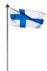 Finnish flag on a pole on transparent background