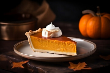 A slice of pumpkin pie  fall autumn menu - obrazy, fototapety, plakaty
