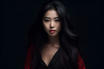 Fototapeta na wymiar Generative ai portrait of beautiful asian woman on different color background