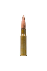 Firearms cartridge with bullet 7,62 mm caliber isolated on transparent background. 