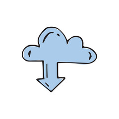cloud. send information. storage. send photos and videos. save. vector image. on a white background. doodle. black color.