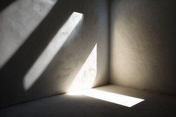 Minimal Empty Beige Room with Textured Venetian Plaster Wall and Light Shining Through a Window Background for Product Presentation