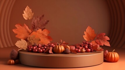 Podium autumn decoration background. Generative AI