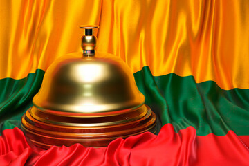 Reception bell on the Lithuanian flag background, 3D rendering