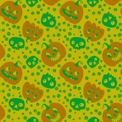 Pumpkins cartoon Halloween seamless skulls pattern for wrapping paper and fabrics and linens and kids clothes
